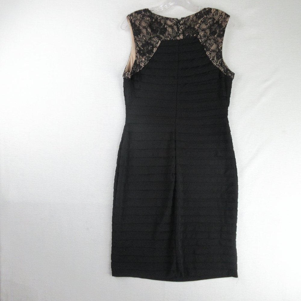 Adrianna Papell Bodycon Pleated Black Lace Cocktail Dress Size 10 - Picture 2 of 12